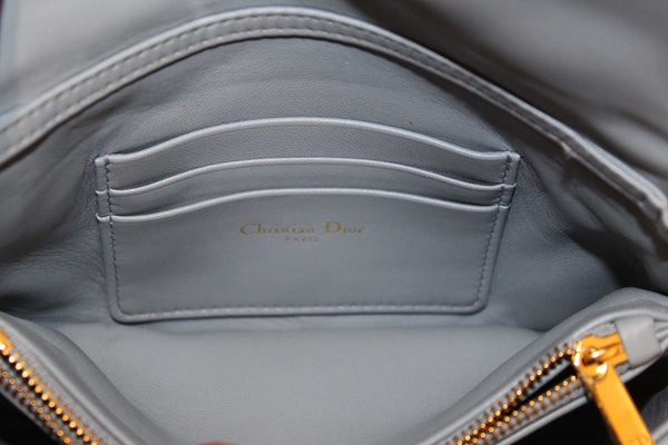 Christian Dior Blue Padded Macrocannage Quilt Calfskin Leather Caro Mini Bag