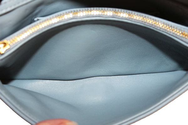 Christian Dior Blue Padded Macrocannage Quilt Calfskin Leather Caro Mini Bag