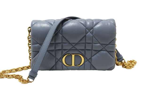 Christian Dior Blue Padded Macrocannage Quilt Calfskin Leather Caro Mini Bag
