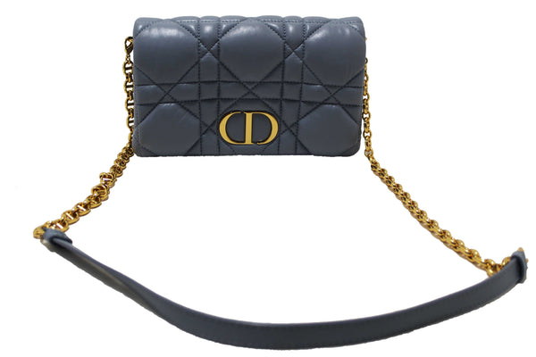 Christian Dior Blue Padded Macrocannage Quilt Calfskin Leather Caro Mini Bag