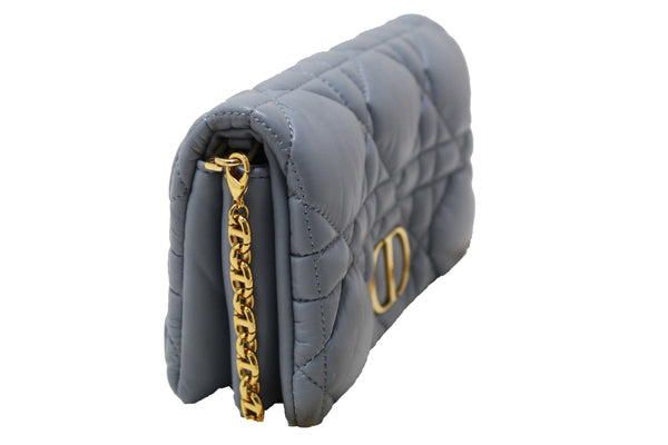 Christian Dior Blue Padded Macrocannage Quilt Calfskin Leather Caro Mini Bag
