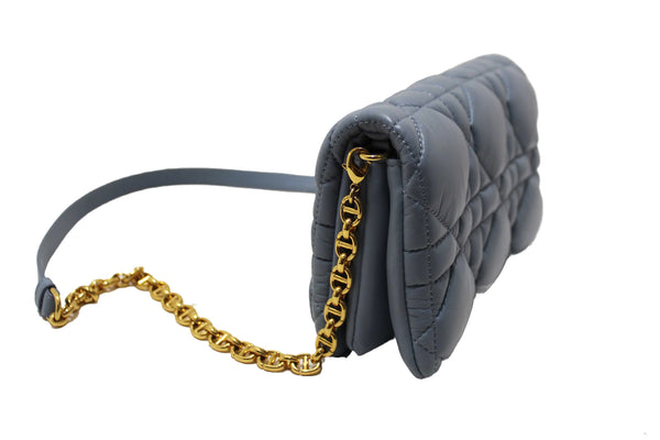 Christian Dior Blue Padded Macrocannage Quilt Calfskin Leather Caro Mini Bag