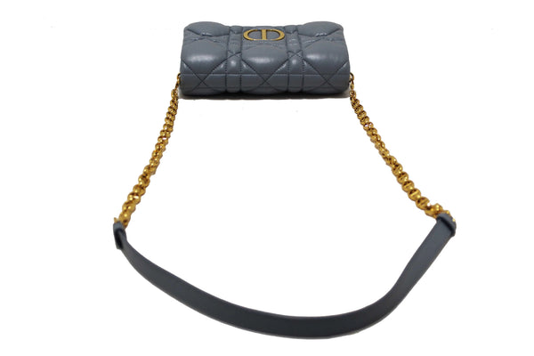 Christian Dior Blue Padded Macrocannage Quilt Calfskin Leather Caro Mini Bag