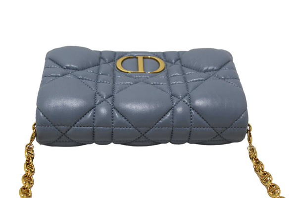 Christian Dior Blue Padded Macrocannage Quilt Calfskin Leather Caro Mini Bag