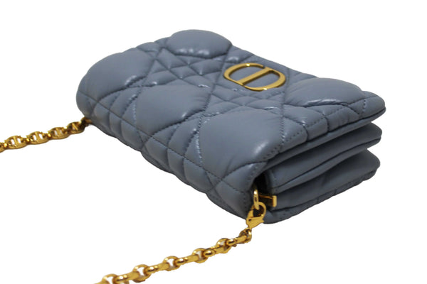 Christian Dior Blue Padded Macrocannage Quilt Calfskin Leather Caro Mini Bag