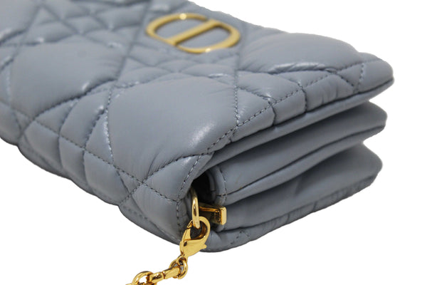 Christian Dior Blue Padded Macrocannage Quilt Calfskin Leather Caro Mini Bag