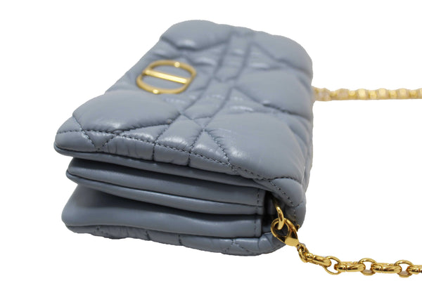 Christian Dior Blue Padded Macrocannage Quilt Calfskin Leather Caro Mini Bag