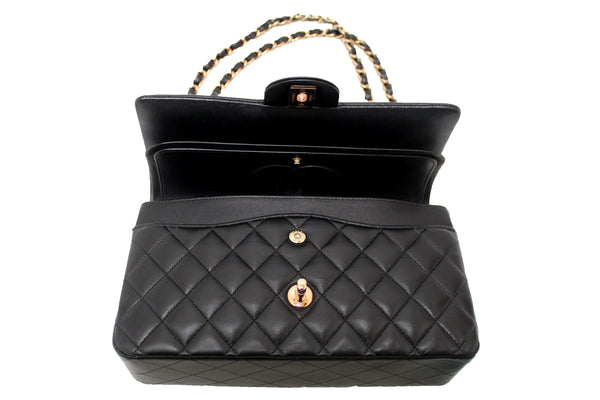 Chanel Classic Black Quilted Lambskin Leather Classic Medium Double Flap Bag