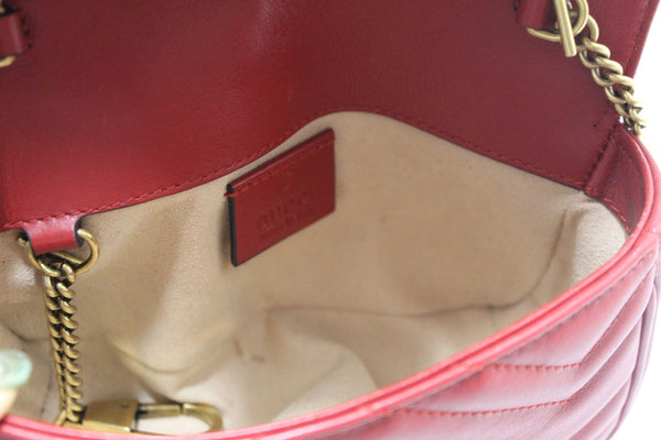 Gucci Red Marmont Matelasse Super Mini Chain Bag 476433