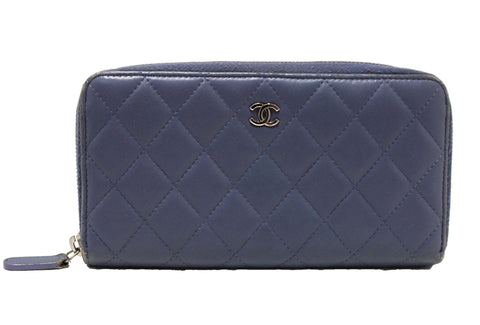 Chanel Blue Quilted Lambskin Leather Zippy Wallet | Italystation.com - Shop Now at italystation.com