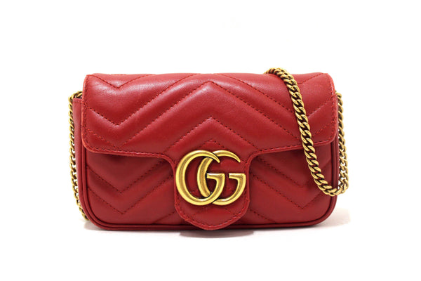 Gucci Red Marmont Matelasse Super Mini Chain Bag 476433