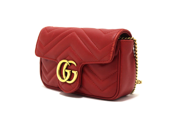Gucci Red Marmont Matelasse Super Mini Chain Bag 476433