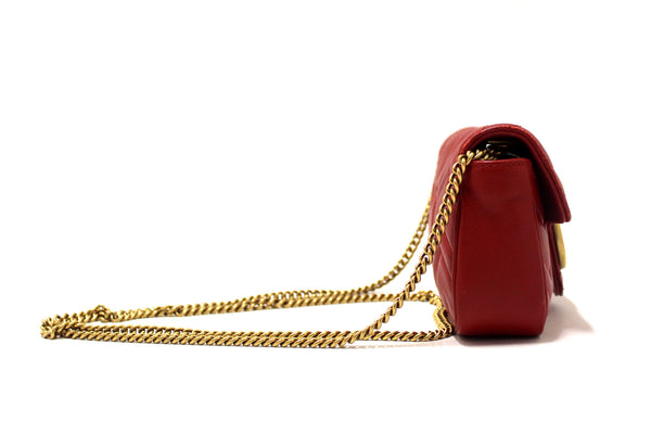 Gucci Red Marmont Matelasse Super Mini Chain Bag 476433