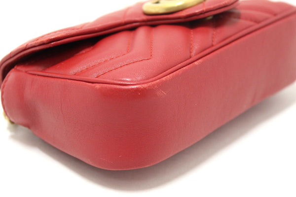 Gucci Red Marmont Matelasse Super Mini Chain Bag 476433