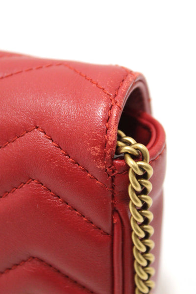 Gucci Red Marmont Matelasse Super Mini Chain Bag 476433