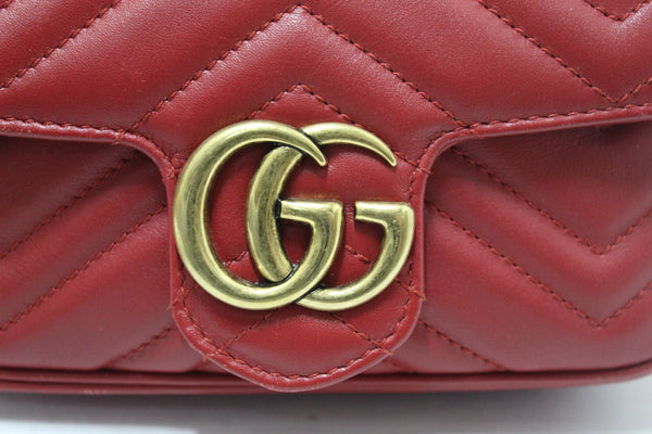 Gucci Red Marmont Matelasse Super Mini Chain Bag 476433