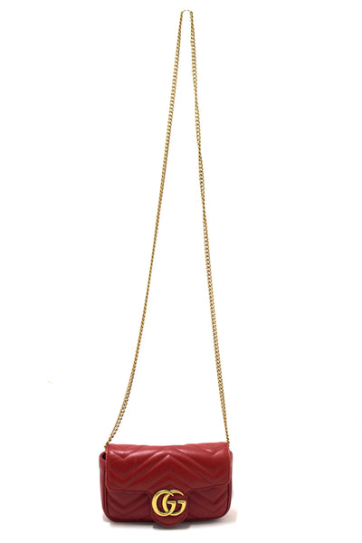 Gucci Red Marmont Matelasse Super Mini Chain Bag 476433