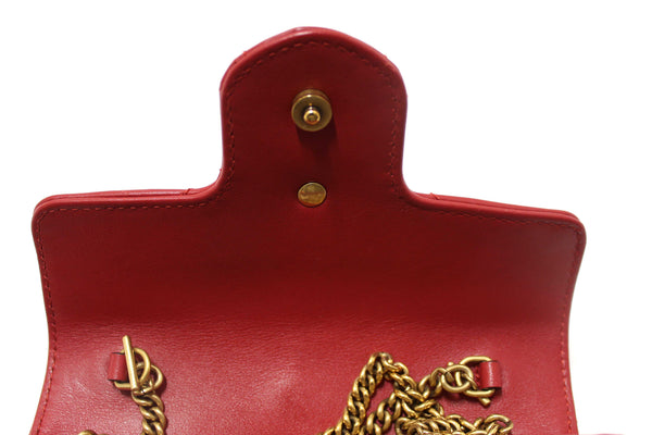 Gucci Red Marmont Matelasse Super Mini Chain Bag 476433