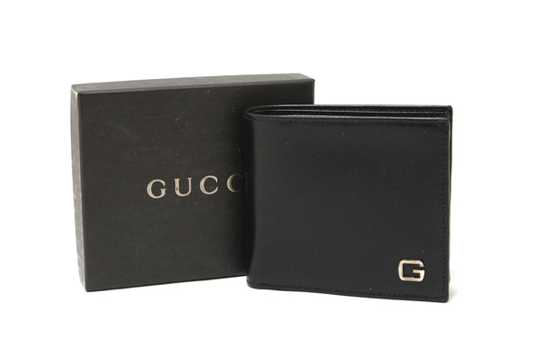 New Gucci Black Smooth Leather Square Bi-fold Men's Wallet 162838