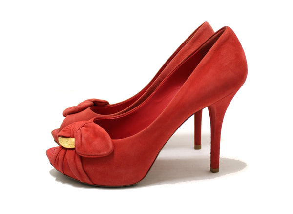 Louis Vuitton Red Suede Leather Pumps Shoes Size 37