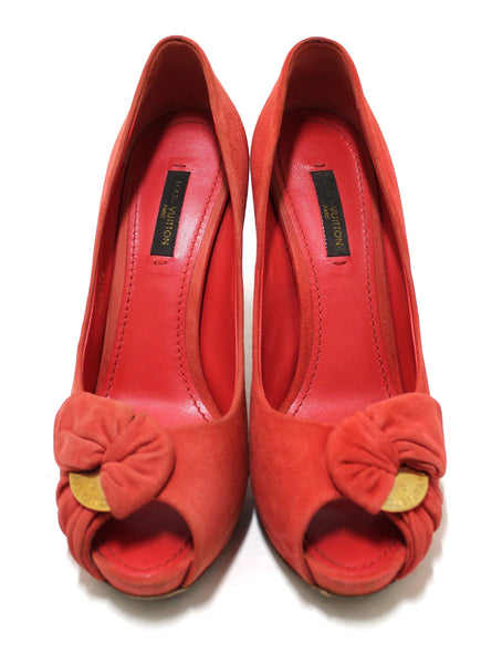 Louis Vuitton Red Suede Leather Pumps Shoes Size 37