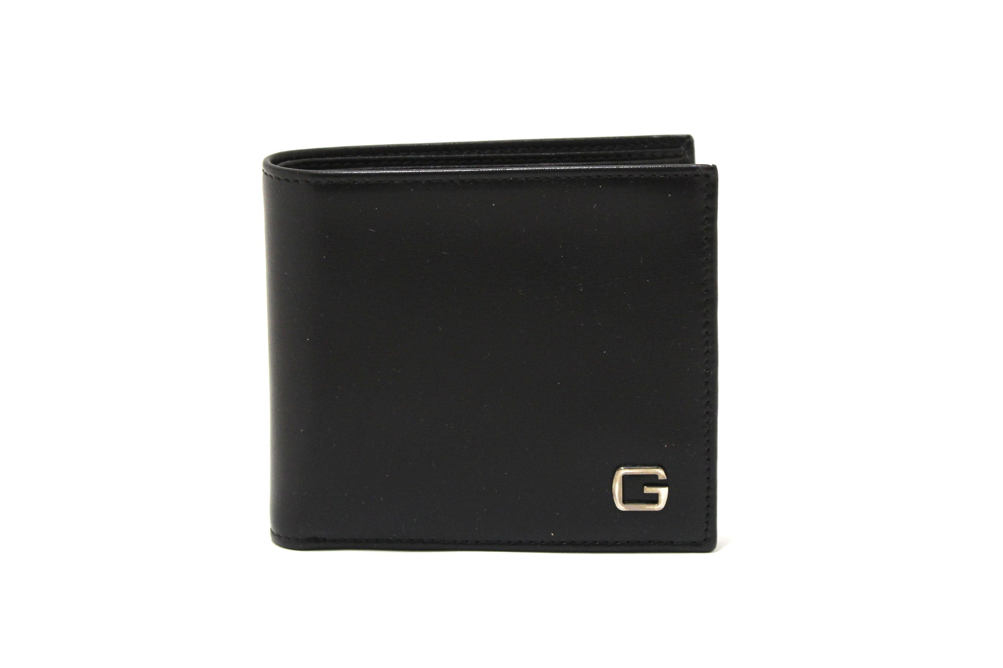 New Gucci Black Smooth Leather Square Bi-fold Men's Wallet 162838
