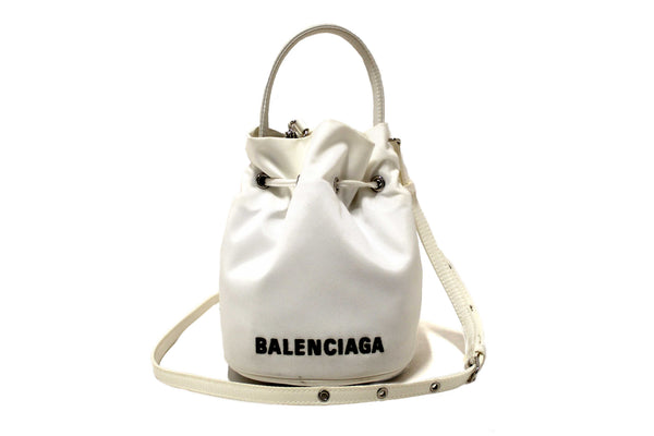 Balenciaga White Nylon XS Wheel Drawstring Bucket Bag