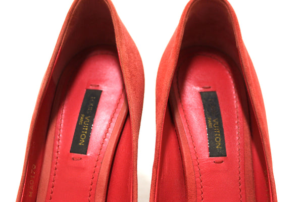 Louis Vuitton Red Suede Leather Pumps Shoes Size 37