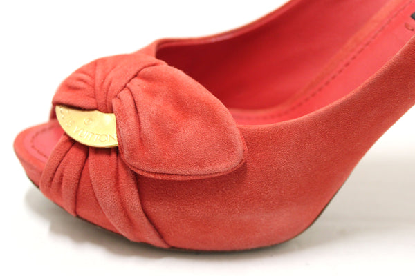 Louis Vuitton Red Suede Leather Pumps Shoes Size 37