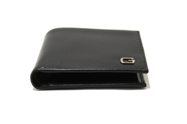 New Gucci Black Smooth Leather Square Bi-fold Men's Wallet 162838