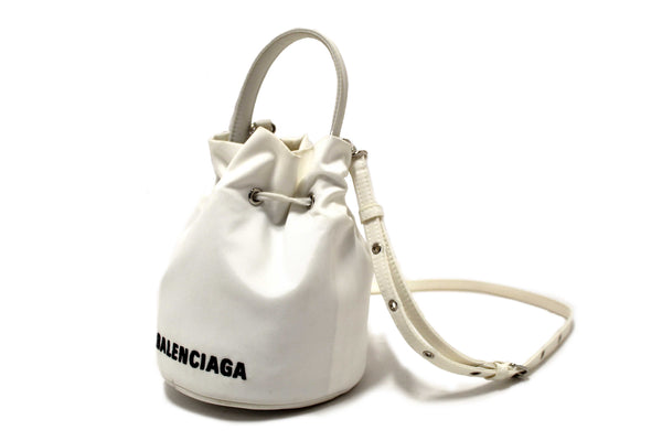 Balenciaga White Nylon XS Wheel Drawstring Bucket Bag