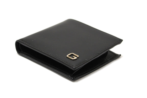 New Gucci Black Smooth Leather Square Bi-fold Men's Wallet 162838