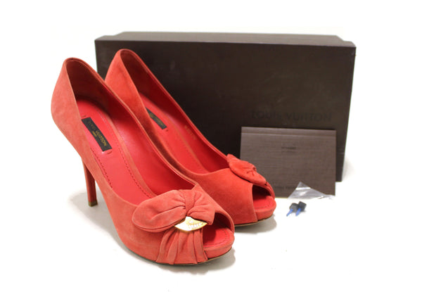 Louis Vuitton Red Suede Leather Pumps Shoes Size 37