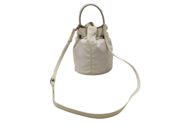 Balenciaga White Nylon XS Wheel Drawstring Bucket Bag