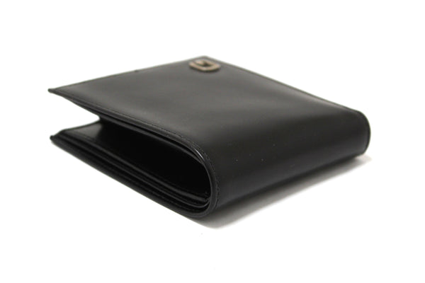 New Gucci Black Smooth Leather Square Bi-fold Men's Wallet 162838