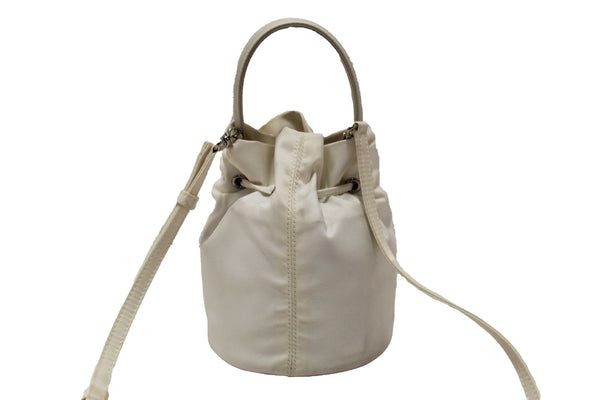 Balenciaga White Nylon XS Wheel Drawstring Bucket Bag