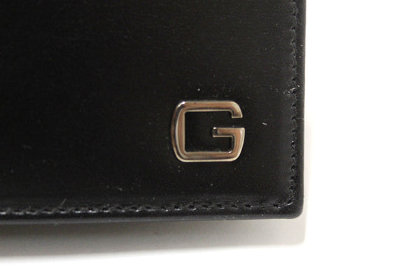 New Gucci Black Smooth Leather Square Bi-fold Men's Wallet 162838