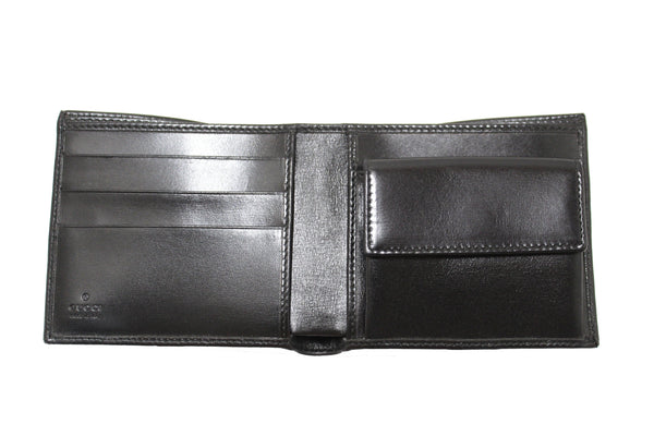 New Gucci Black Smooth Leather Square Bi-fold Men's Wallet 162838