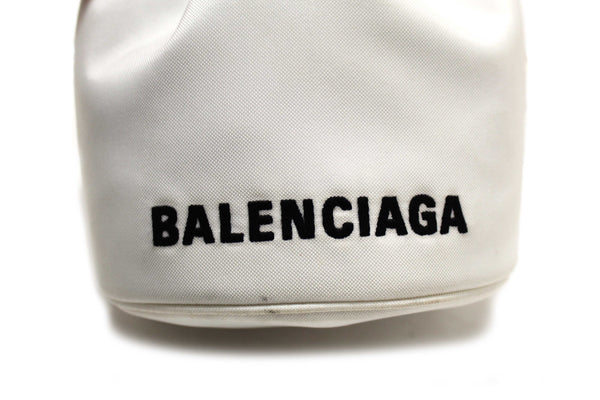 Balenciaga White Nylon XS Wheel Drawstring Bucket Bag