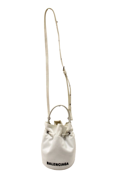 Balenciaga White Nylon XS Wheel Drawstring Bucket Bag