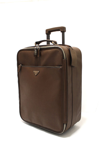 Prada Brown Saffiano Leather Travel Trolley Rolling Luggage