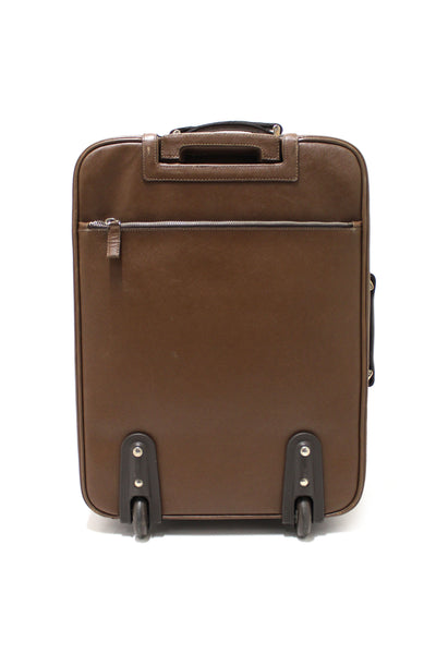 Prada Brown Saffiano Leather Travel Trolley Rolling Luggage