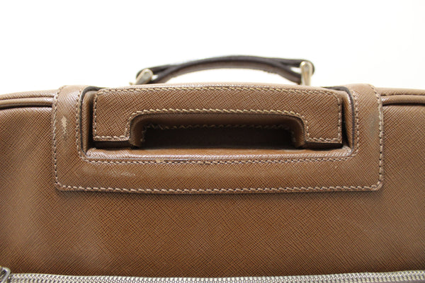 Prada Brown Saffiano Leather Travel Trolley Rolling Luggage