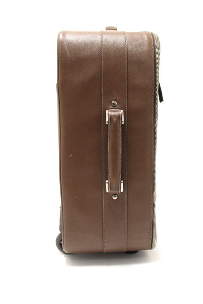 Prada Brown Saffiano Leather Travel Trolley Rolling Luggage