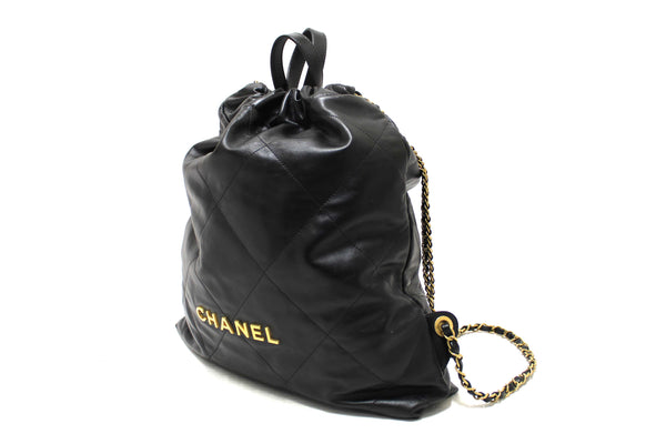 Chanel Black Chanel 22 Calfskin Leather Drawstring Chain Backpack