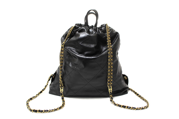 Chanel Black Chanel 22 Calfskin Leather Drawstring Chain Backpack