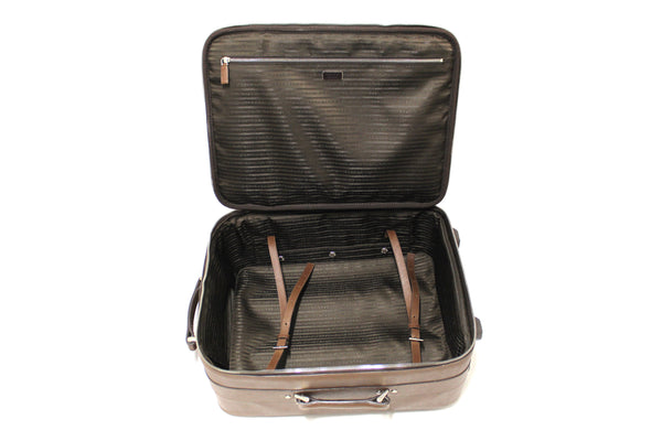 Prada Brown Saffiano Leather Travel Trolley Rolling Luggage