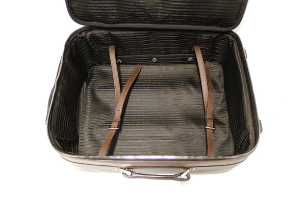 Prada Brown Saffiano Leather Travel Trolley Rolling Luggage