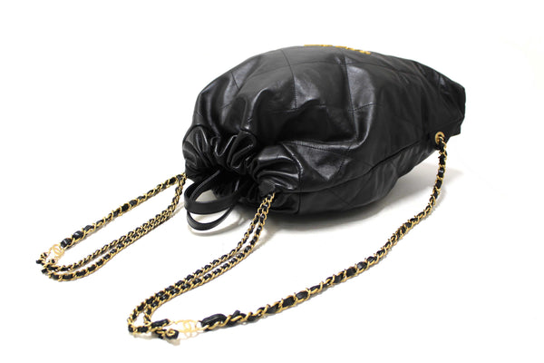 Chanel Black Chanel 22 Calfskin Leather Drawstring Chain Backpack