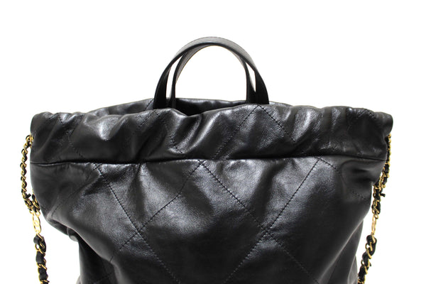 Chanel Black Chanel 22 Calfskin Leather Drawstring Chain Backpack